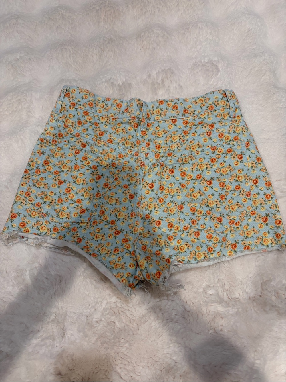 Zara Light Blue Floral High-Waist Shorts